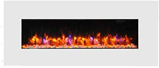 chimenea eléctrica rectangular blanca con llama encendida