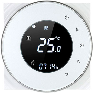 termostato wifi redondo DcDeal en color blanco con pantalla negra