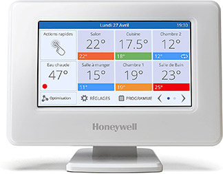 termostato honeywell blanco con pantalla multicolor