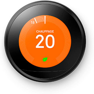 termostato redondo negro con pantalla naranja