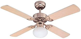 Ventilador de techo clásico con lámpara integrada y aspas en madera
