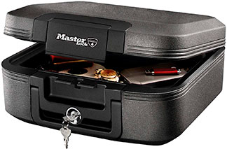 Caja fuerte portátil abierta mostrando interior