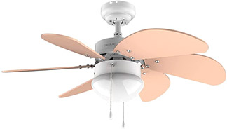 Ventilador de techo Cecotec con las aspas en color rosa claro