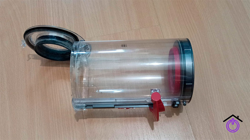 Depósito de una aspiradora escoba sin cables