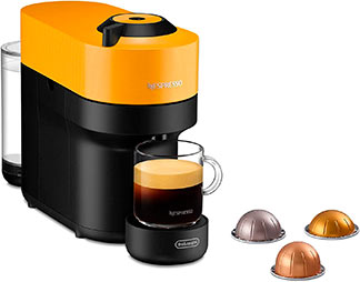 Cafetera De'Longhi negra y amarilla Vertuo Pop