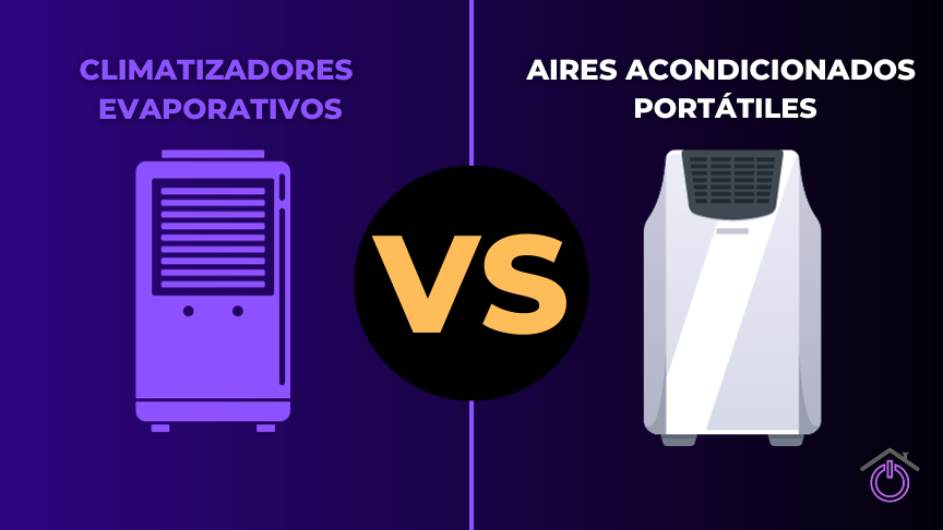infografía comparando un climatizador evaporativo con un aire acondicionado portátiles