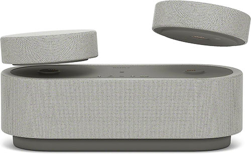 sistema de sonido portátil sony HT AX7 en color gris con altavoces
