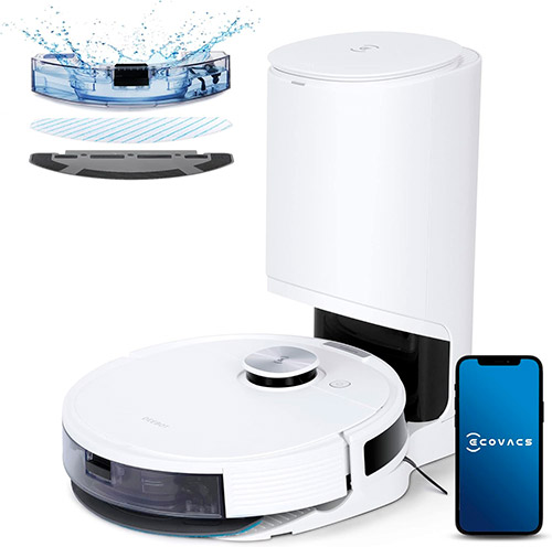 robot aspirador ecovacs N10 con estación y smartphone