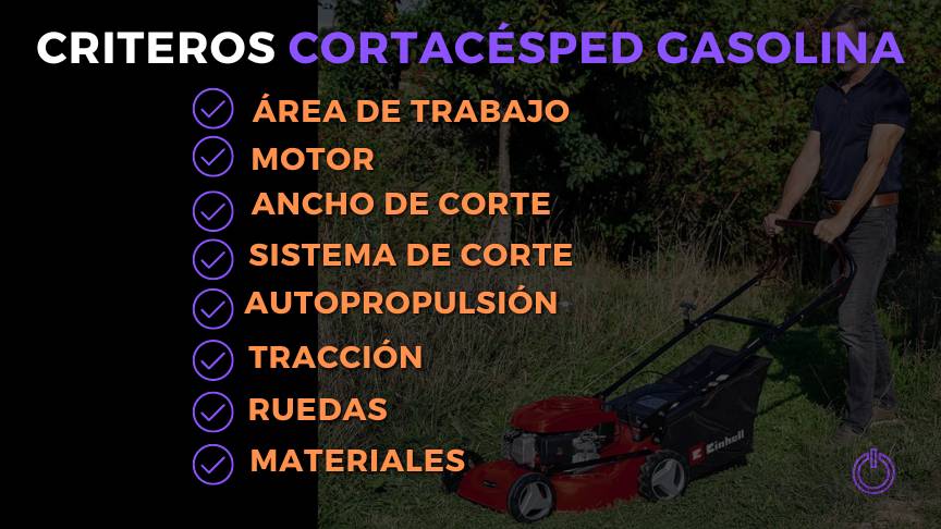 infografía con los criterios de compra de los cortacésped gasolina