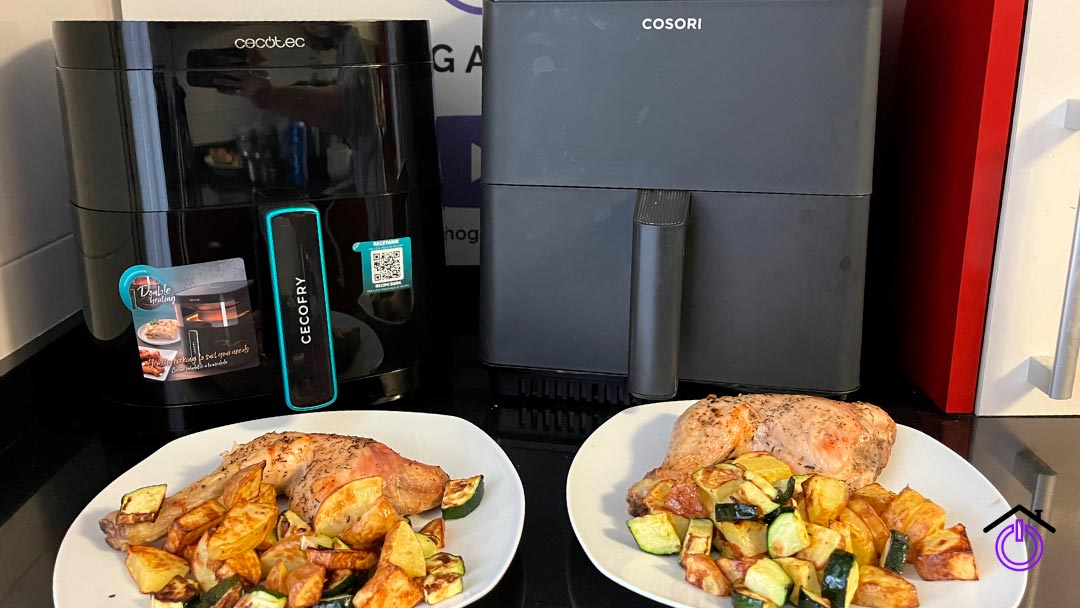 comparativa Cecofry Duoheat y Cosori Dual Blaze con patos con comida