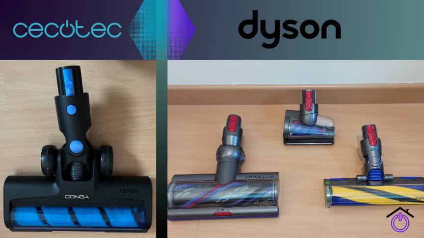 cepillos de las aspiradoras sin cable Dyson V15 y Conga Rockstar 8500