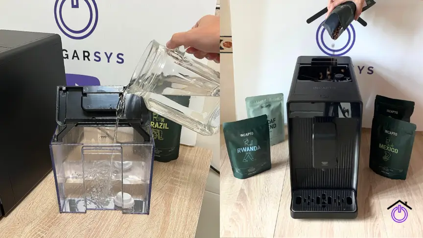 cafetera incapto con deposito de agua y deposito de cafe