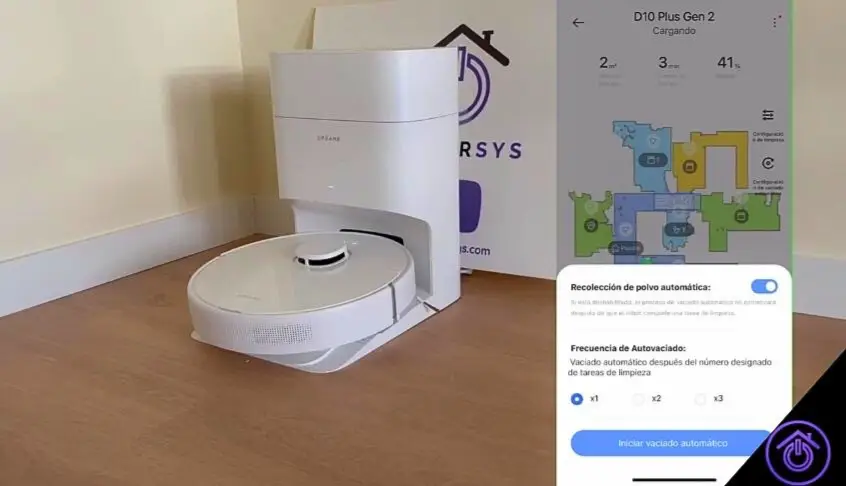 robot aspirador dreame en estación con app
