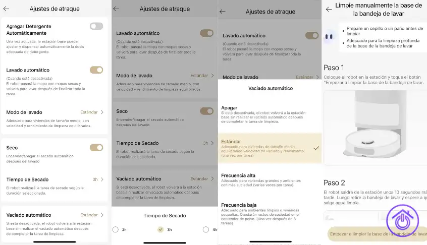 aplicación dreame con funciones de la base