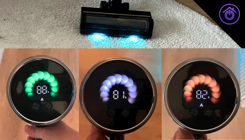 probando la potencia y modos de aspiración Dreame V20 Pro en la review de silvia hogarsys