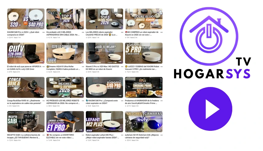 Canal de YouTube de Hogarsys con vídeos de pruebas y análisis de productos para el hogar.