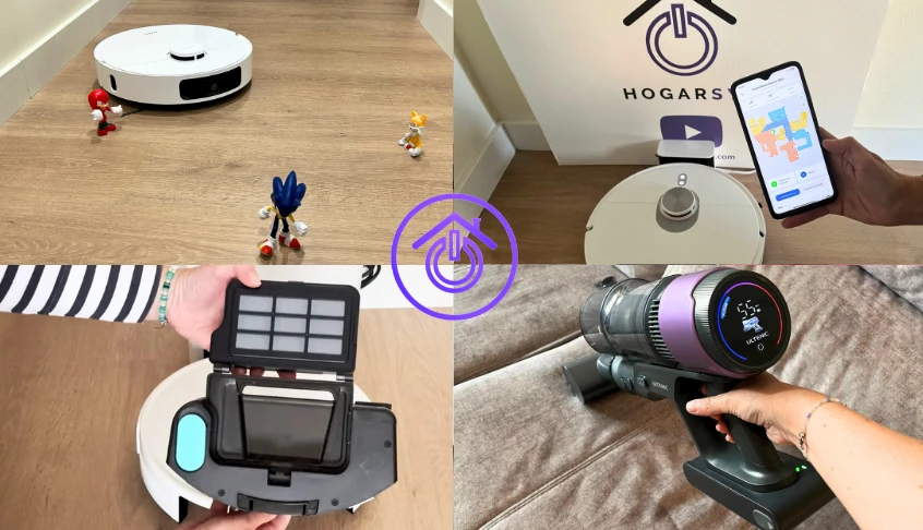 Pruebas reales de productos en Hogarsys, con robots aspiradores, app de limpieza, filtros y aspiradoras sin cable en uso.