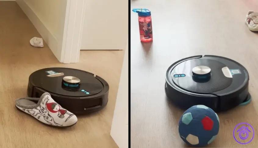 Robot aspirador cecotec Y100 esquivando objetos durante la prueba de navegación