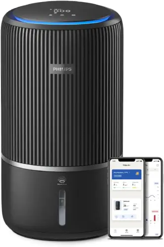 purificador de aire phillips color negro con smartphone
