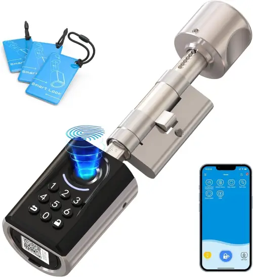 cilindro cerradura electrónica con huella digital smartphone y llaves
